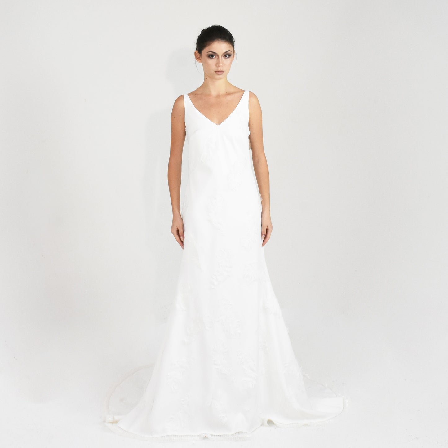 slip dress with feathers hand embroidery