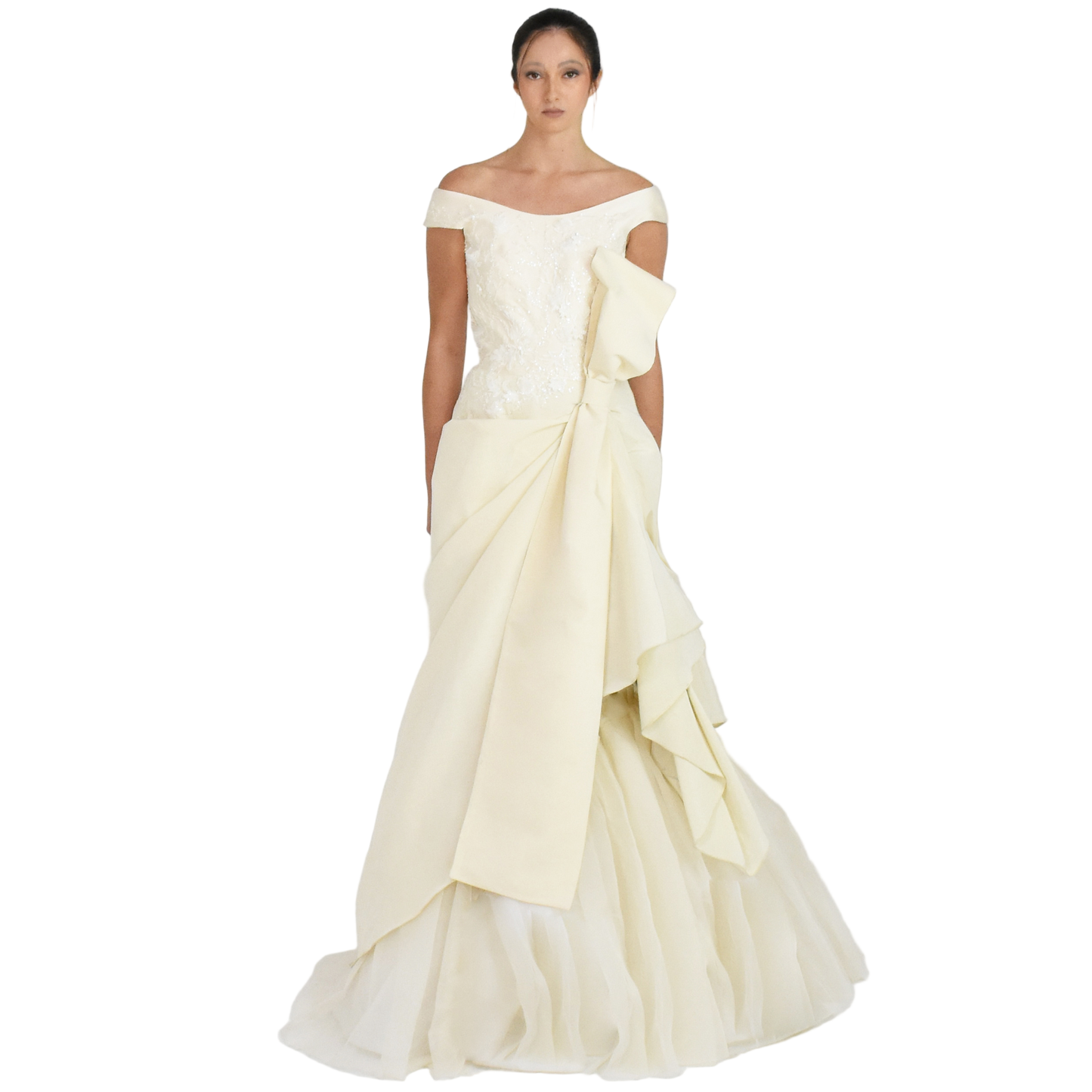drape embroidered gown