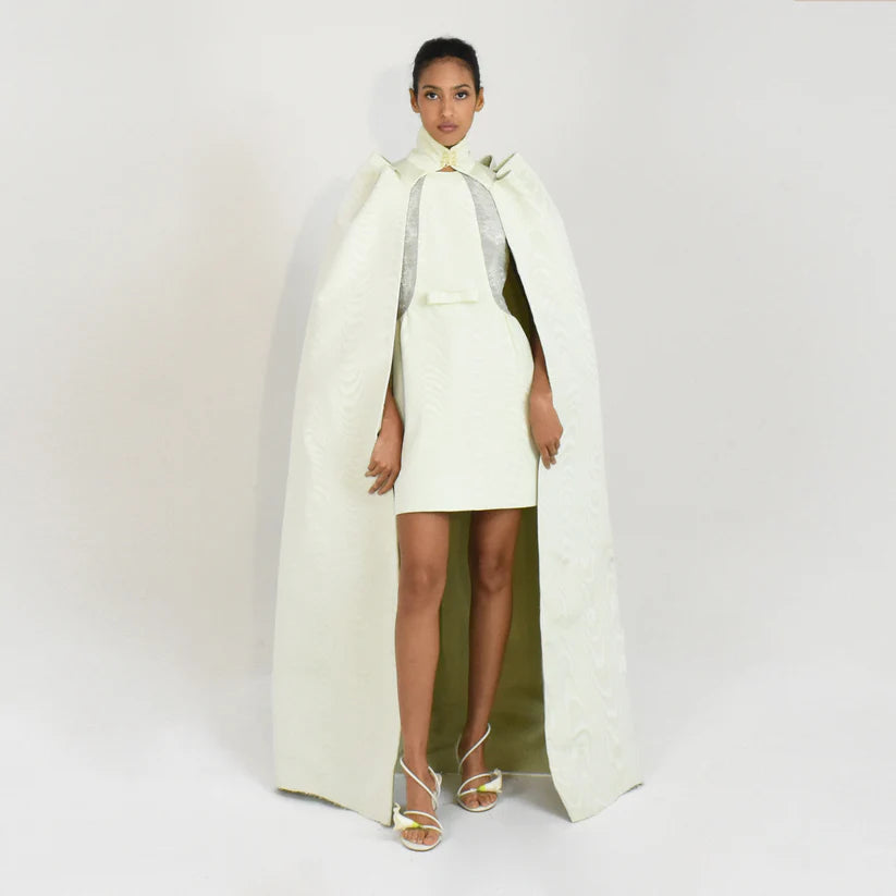 cape and mini dress in silk moire