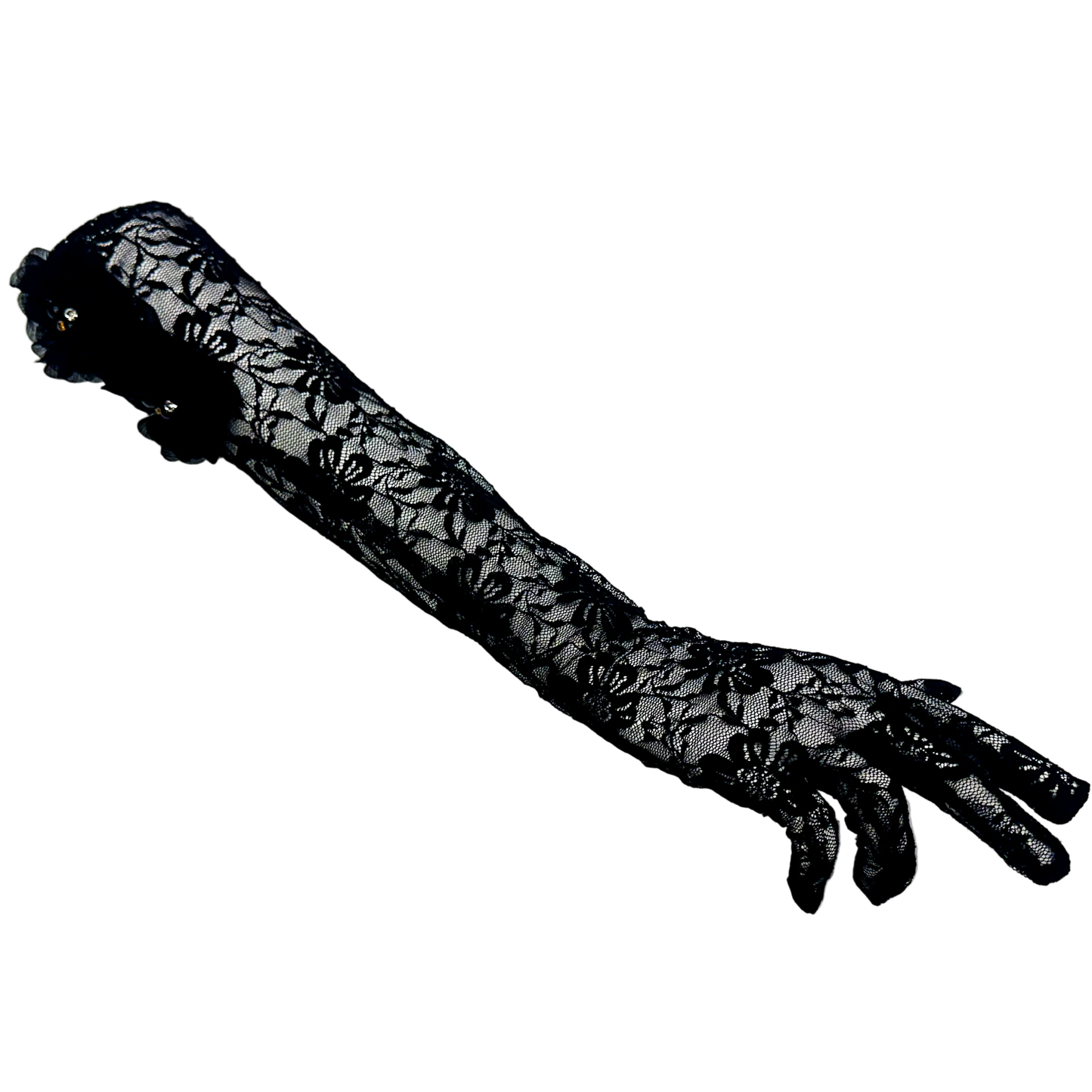 lace floral glove - black