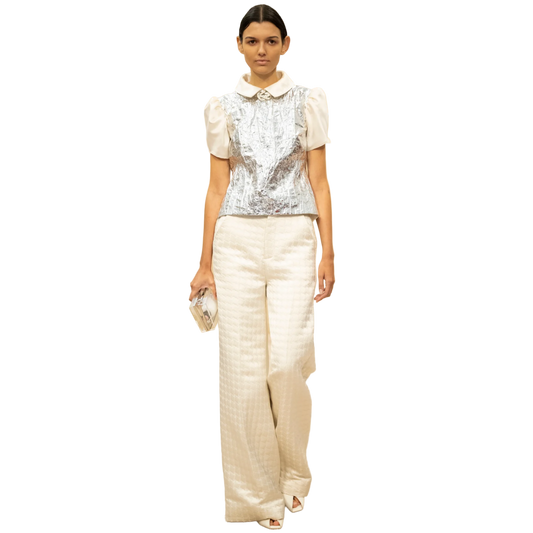 puff sleeve silvery top