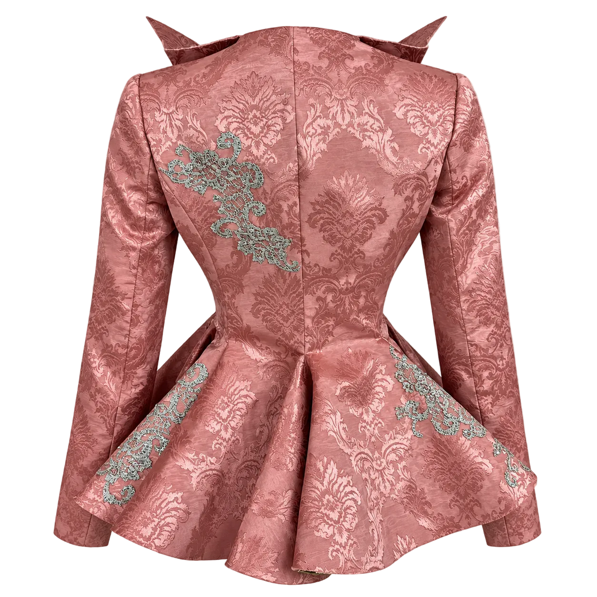 peplum silk brocade jacket with hand embroidery metallic lace