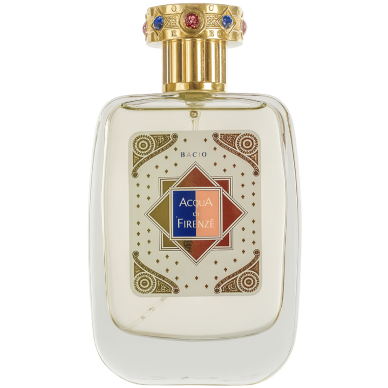 Perfume bottle with decorative cap on a white background