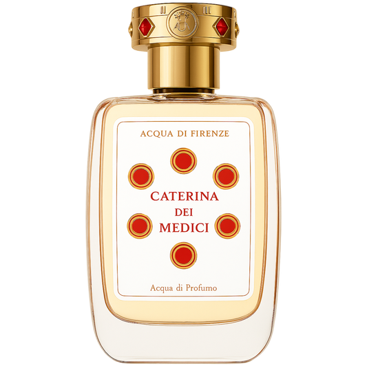 Perfume bottle labeled 'Caterina dei Medici' by Acqua di Firenze on a white background