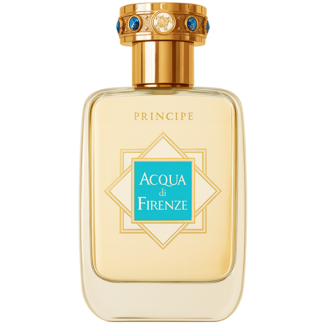 Perfume bottle labeled 'Acqua di Firenze' with gold and blue accents on a white background