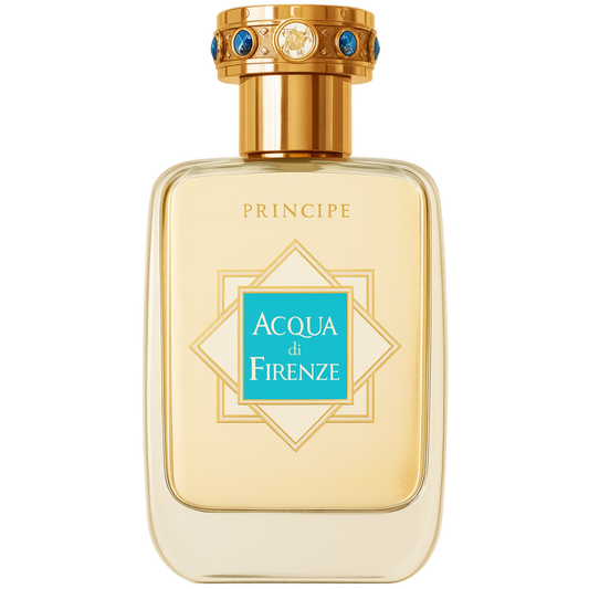 Perfume bottle labeled 'Acqua di Firenze' with gold and blue accents on a white background