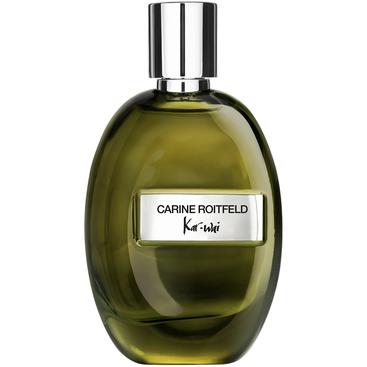 Green perfume bottle with a silver cap on a white background