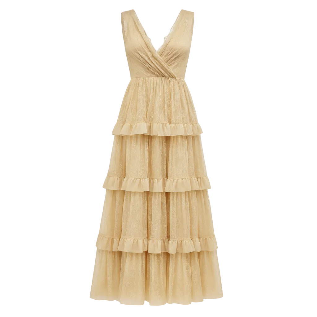 quad ruffle gown