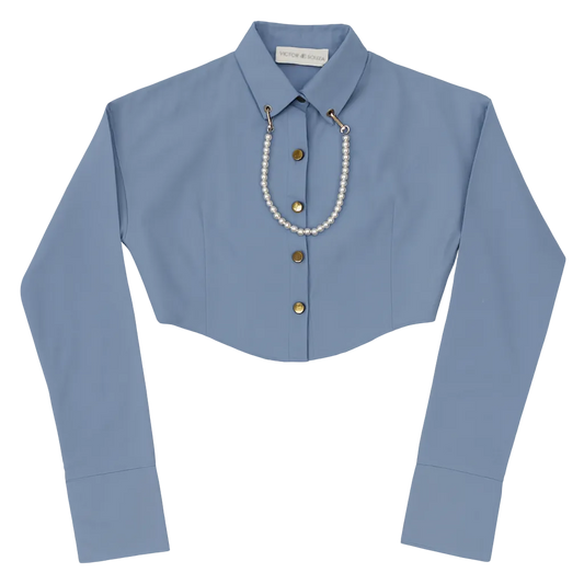 crop pearl dress shirt