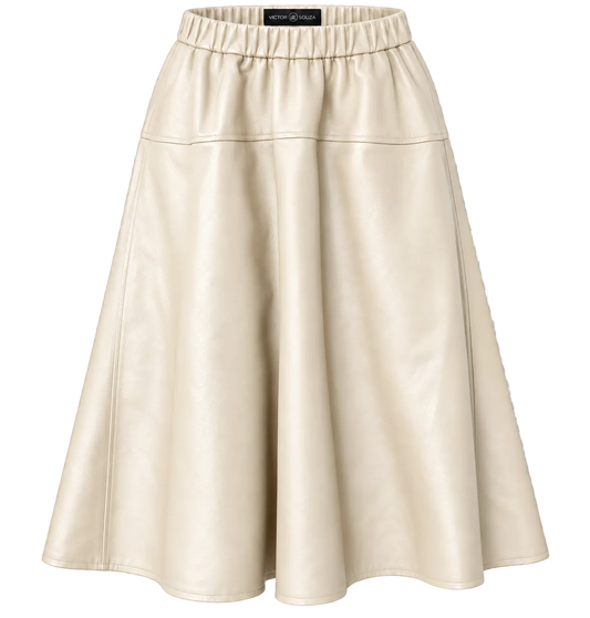 cream leather midi skirt