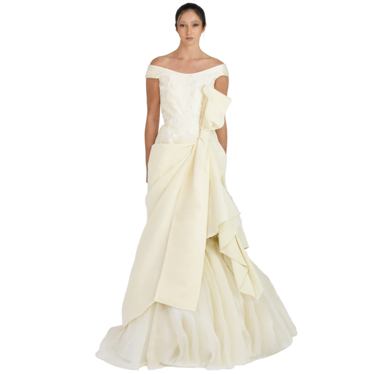 drape embroidered gown