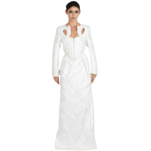 corset jacket brocade gown