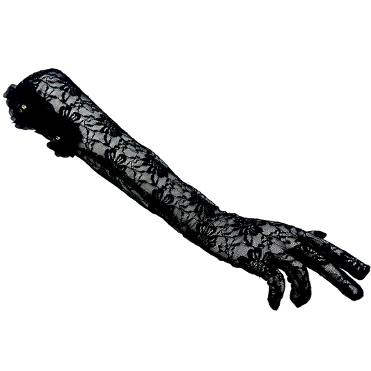 lace floral glove - black