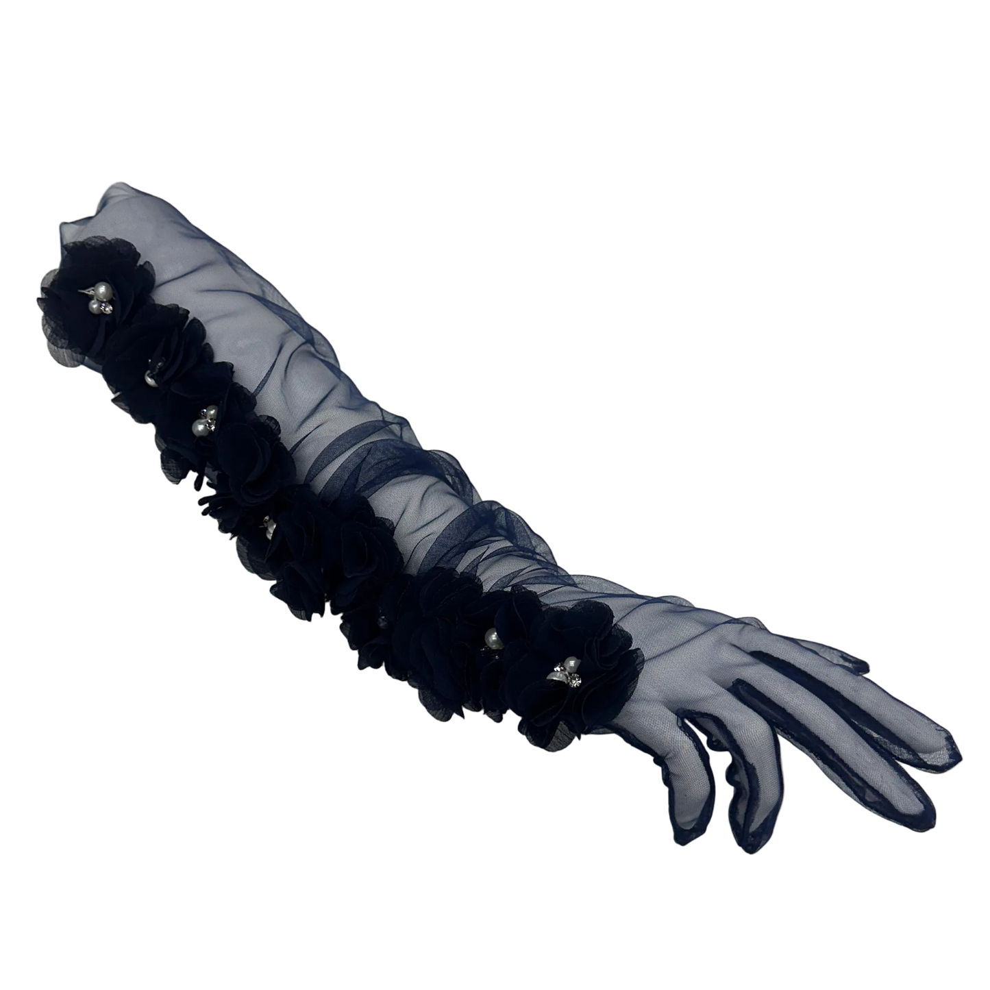 sheer floral glove - navy - emanuel new york