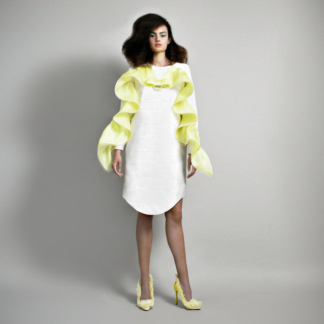 moiré ruffle dress
