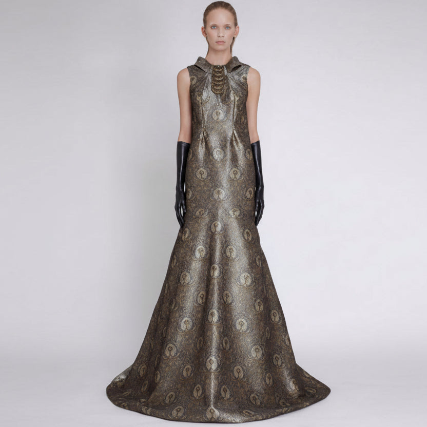 metallic trumpet gown