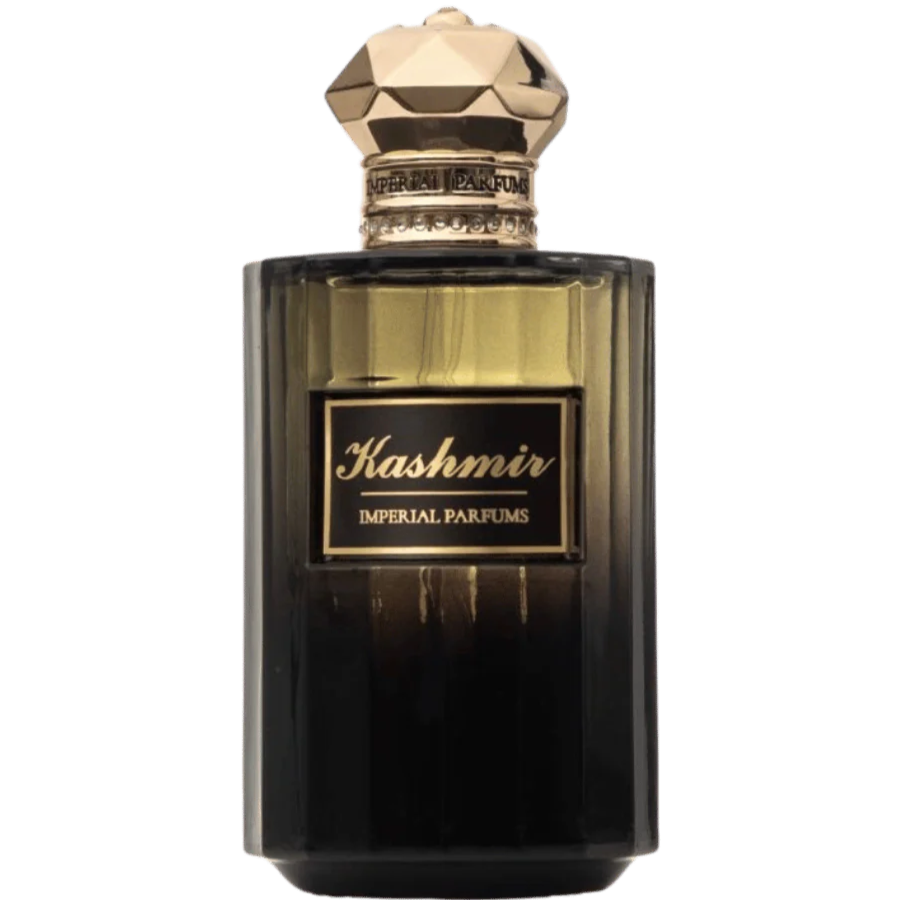 Perfume bottle labeled 'Kashmir Imperial Parfums' on a white background