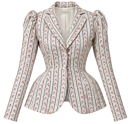 ivory striped rose peplum jacket