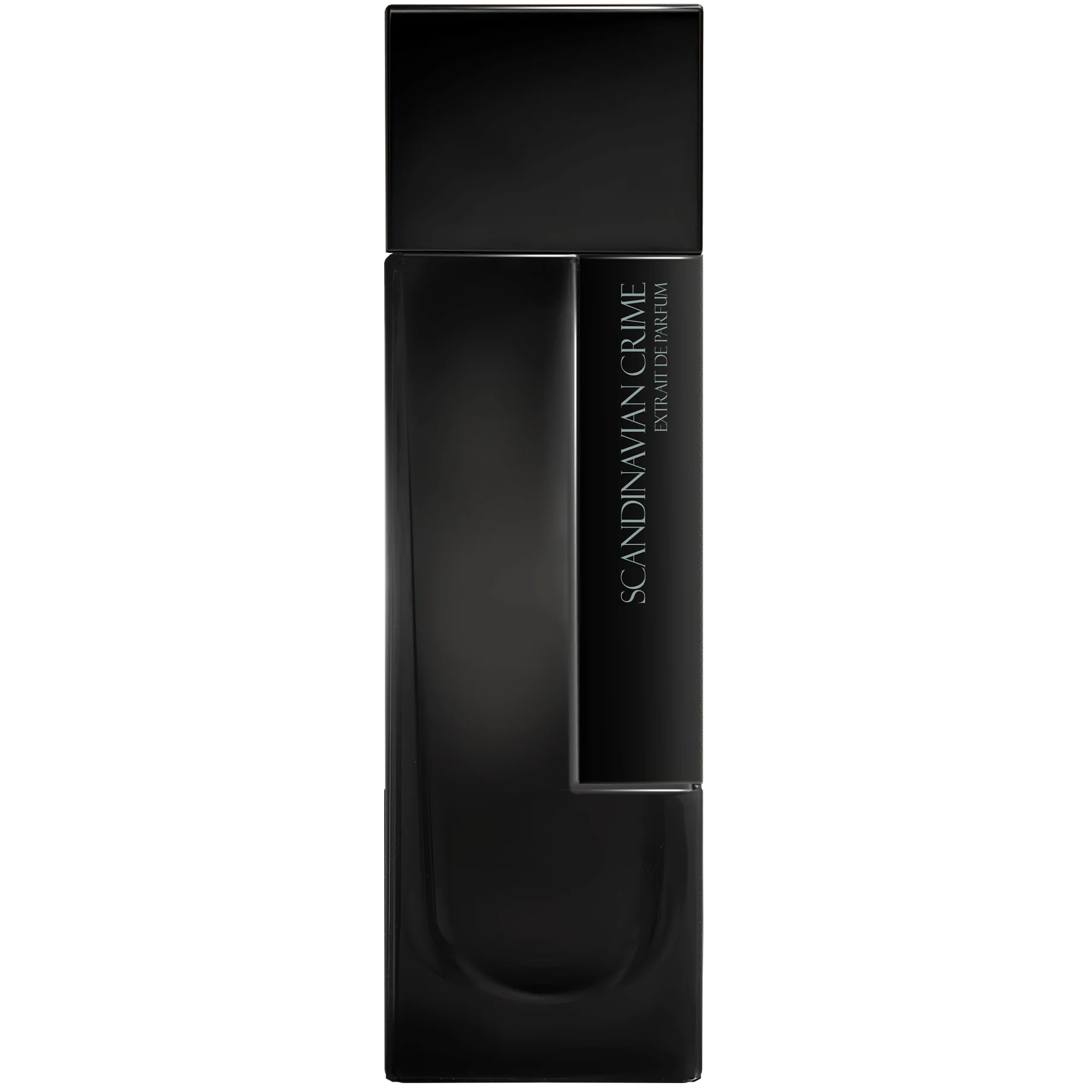 Black perfume bottle with 'Scandinavian Crime' branding on a white background