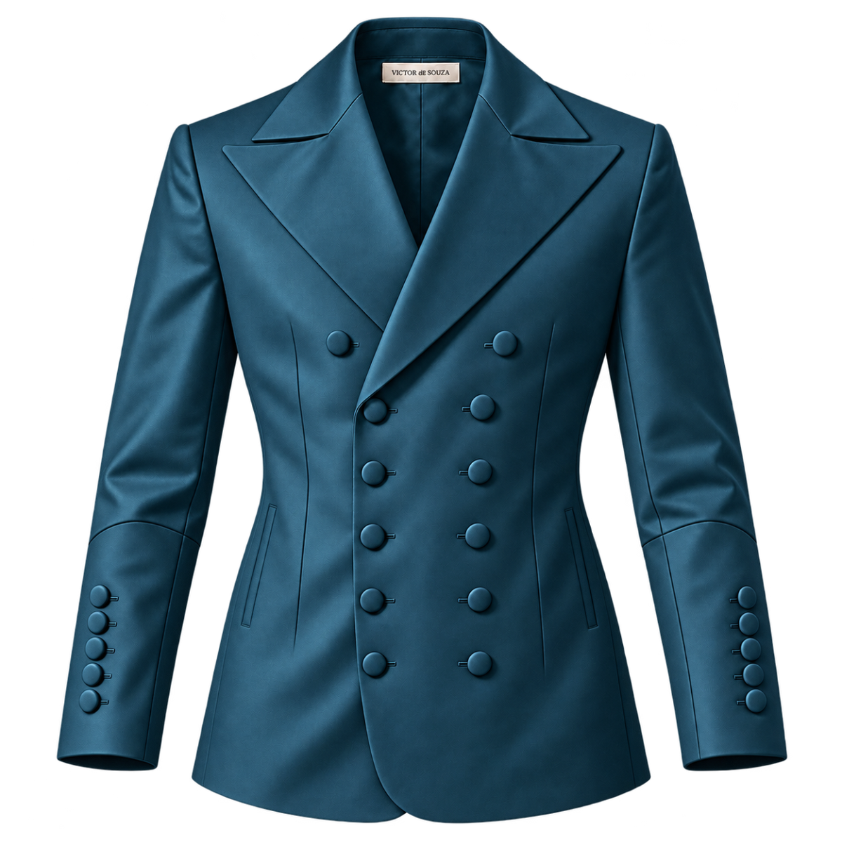 petrol teal double-breasted blazer