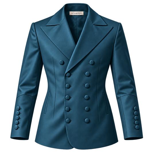 petrol teal double-breasted blazer