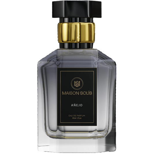 Maison Solis Aánjo perfume bottle with gold cap on a white background