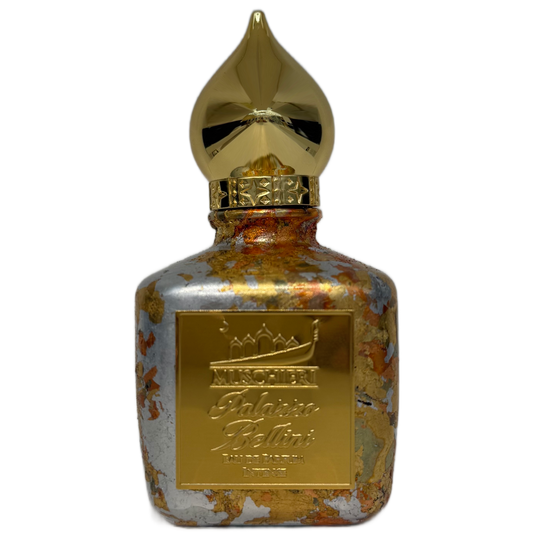 Decorative bottle with gold cap on a white background
