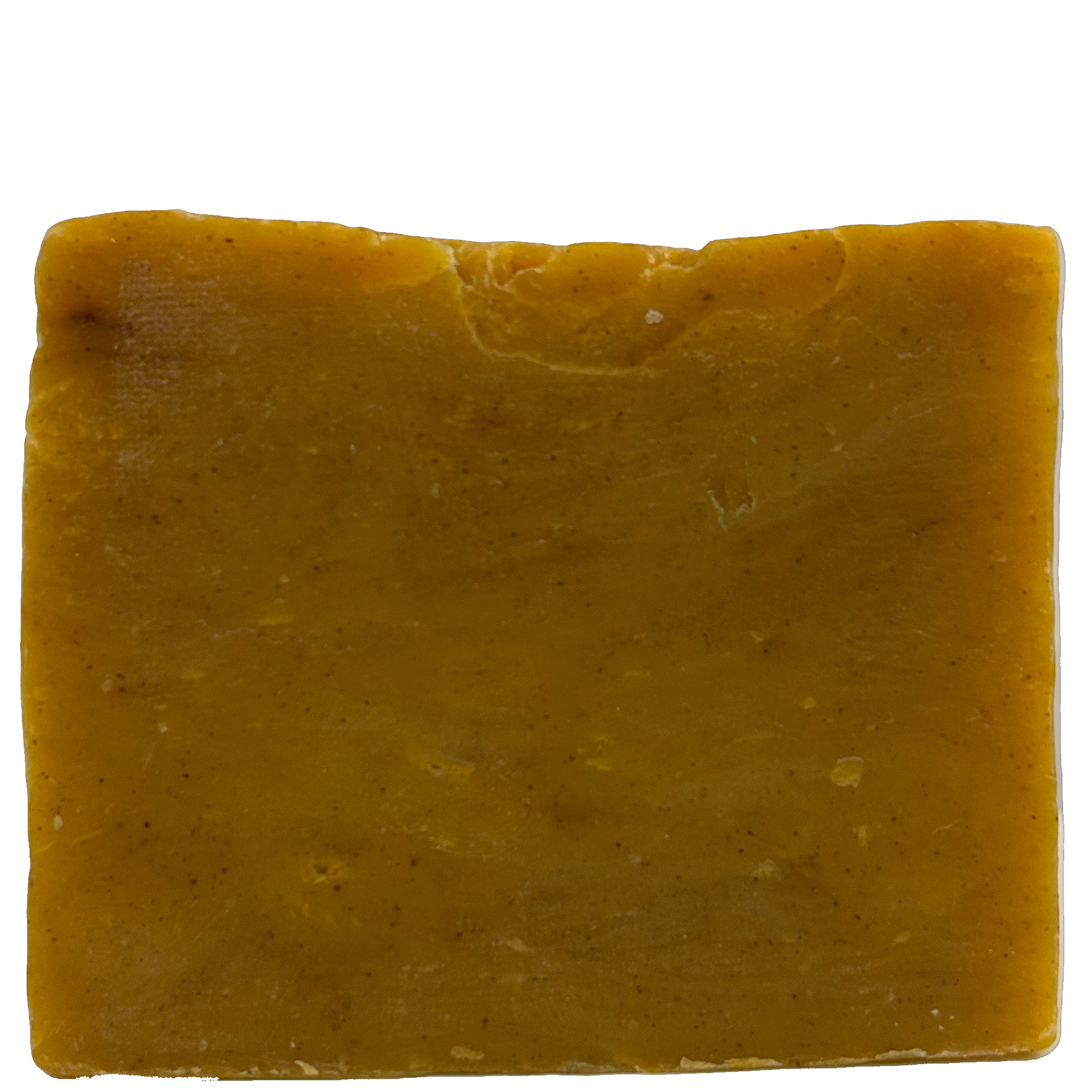 Square bar of yellow soap on a white background