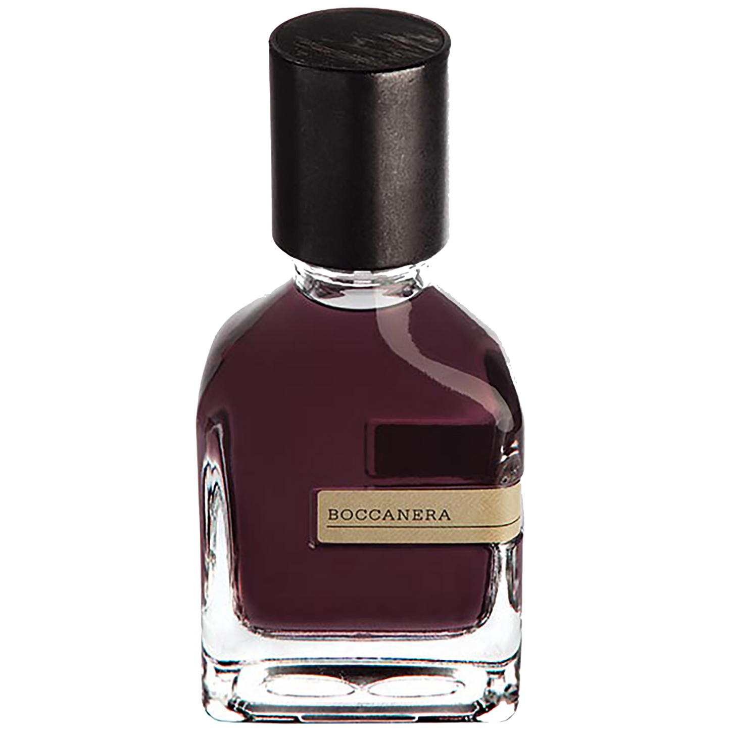 Bottle of Boccanera perfume with a black cap on a white background