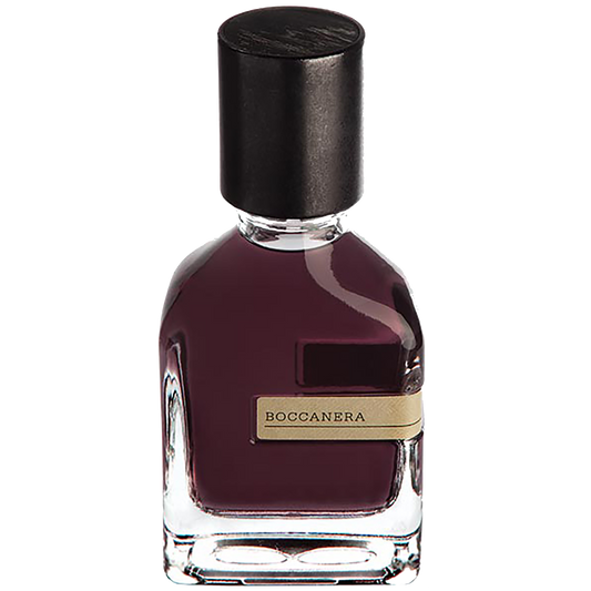 Bottle of Boccanera perfume with a black cap on a white background