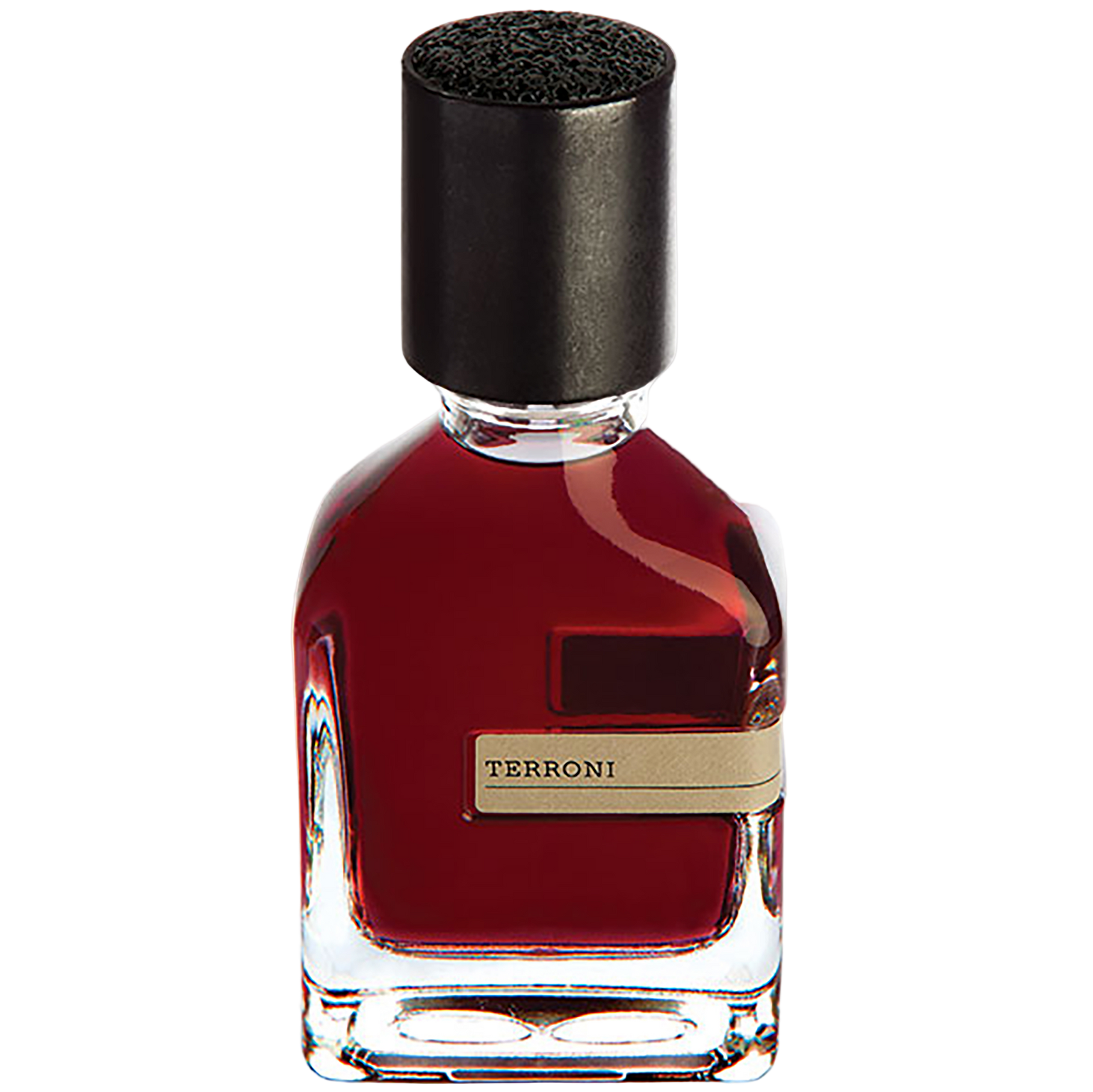 Red bottle with black cap labeled 'TERRONI' on a white background