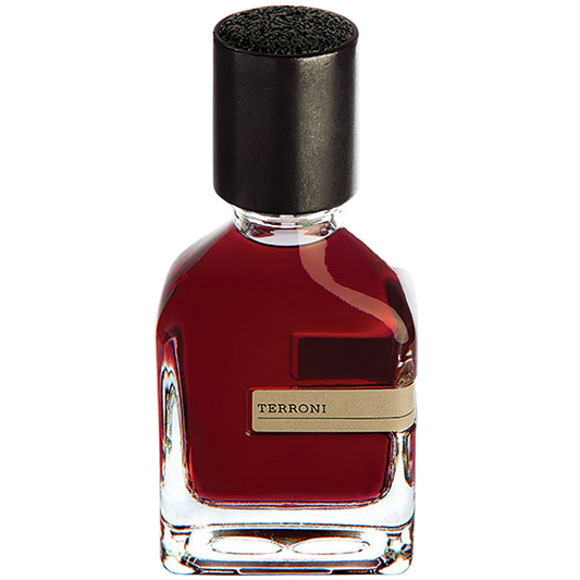 Red bottle with black cap labeled 'TERRONI' on a white background