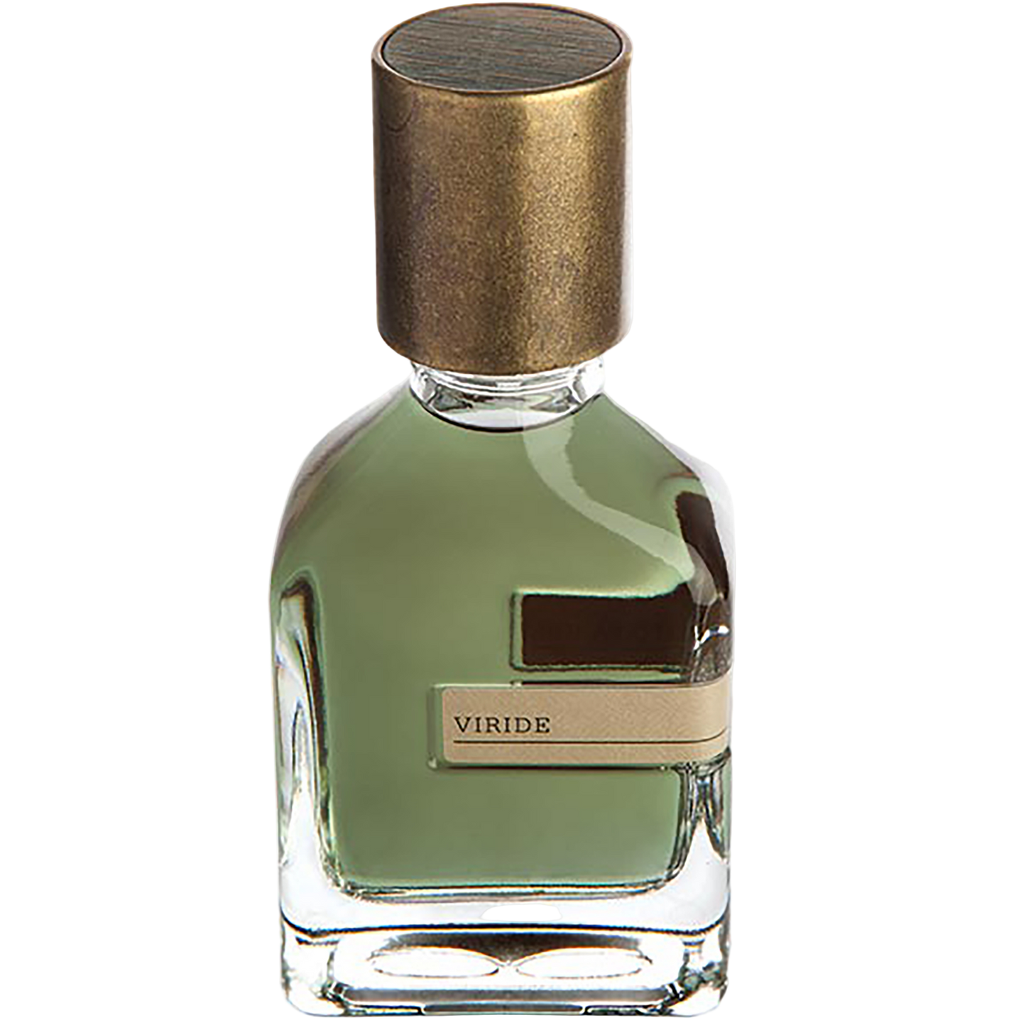 Perfume bottle labeled 'Viride' with a gold cap on a white background