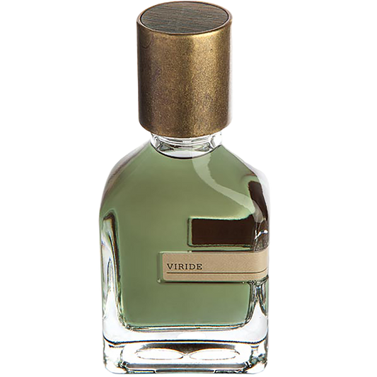 Perfume bottle labeled 'Viride' with a gold cap on a white background
