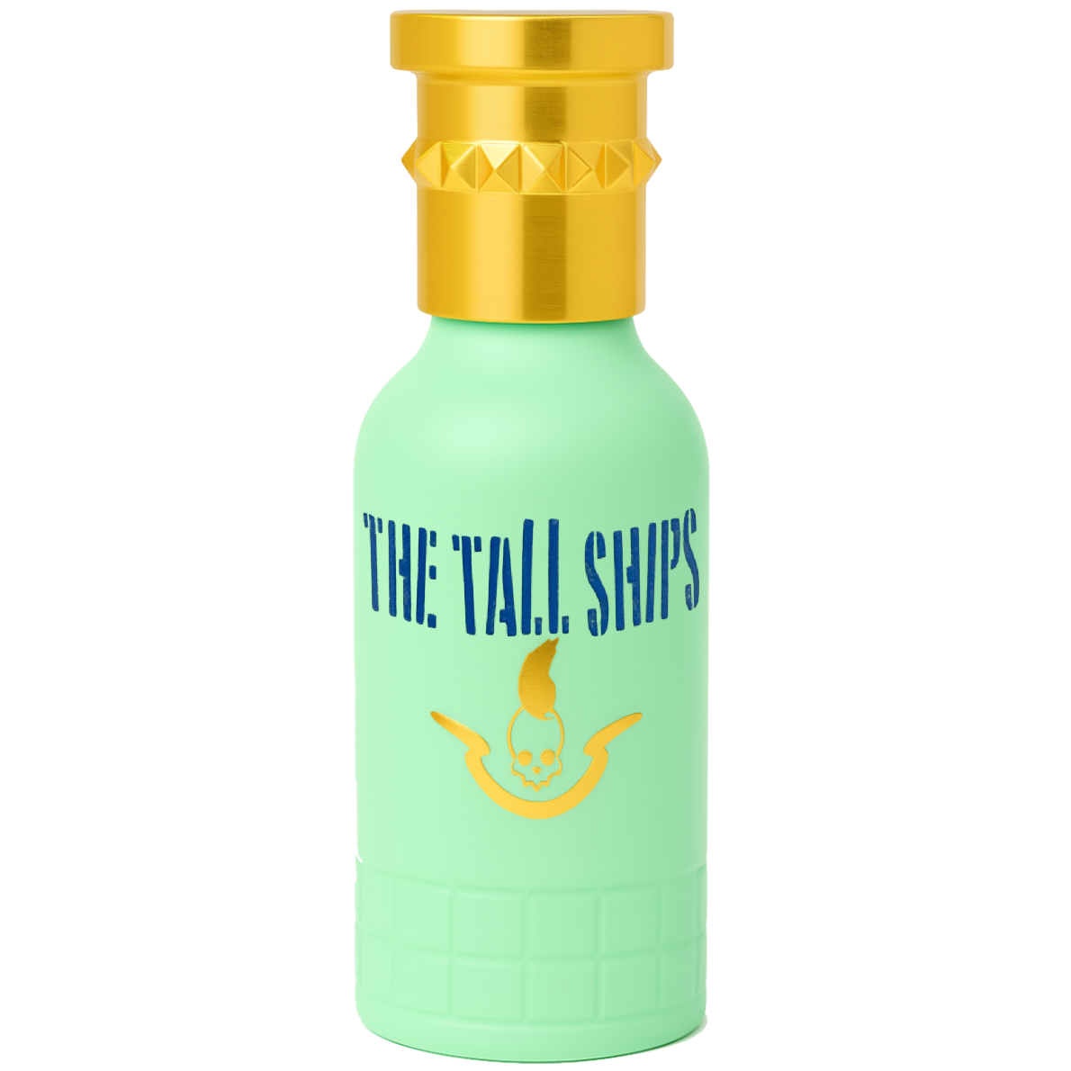 Green bottle with gold cap and 'The Tall Ships' branding on a white background