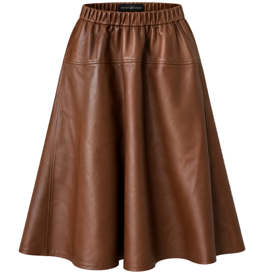 chestnut leather midi skirt