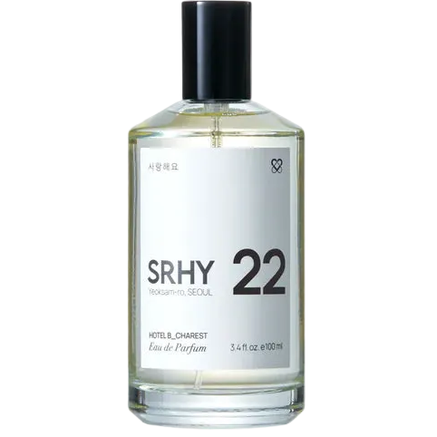 Perfume bottle labeled 'SRHY 22' on a white background