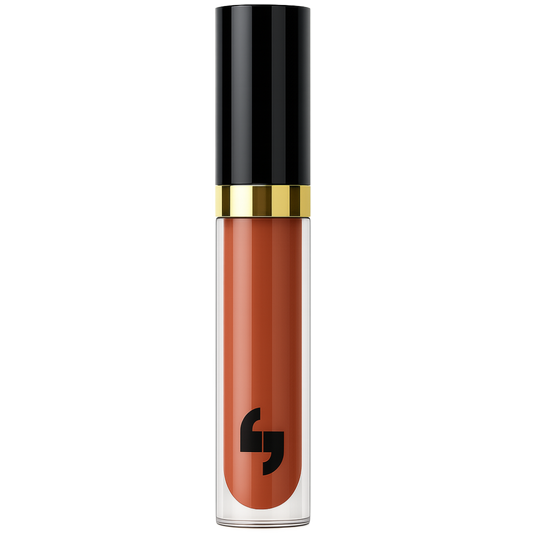 Lip gloss with black and gold cap on a white background