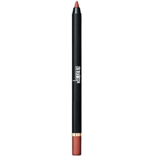 Lip liner pencil with black casing and red tip on a white background