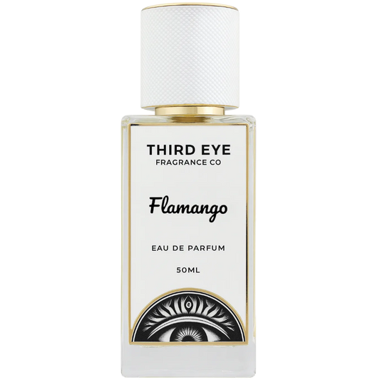 Perfume bottle labeled 'Flamango' by Third Eye Fragrance Co on a white background