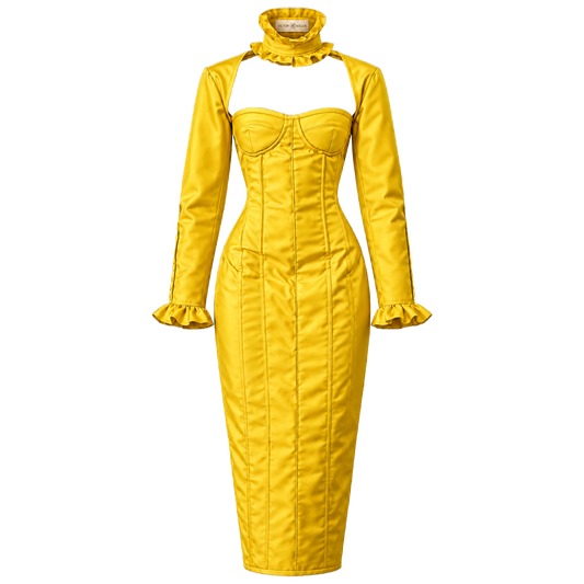 marigold ruffle-collar corset dress