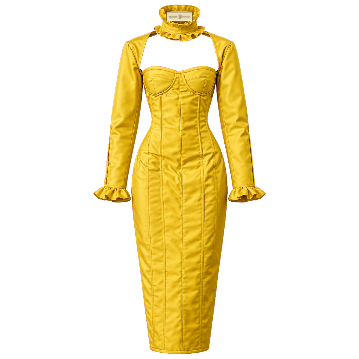 marigold ruffle-collar corset dress