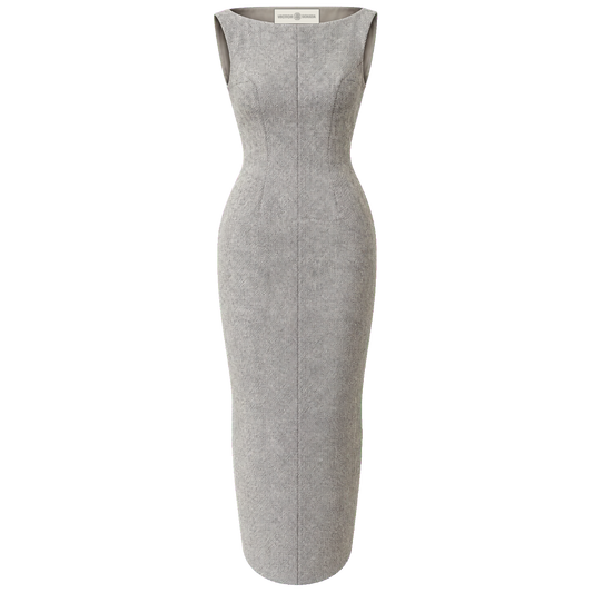 silver herringbone column dress