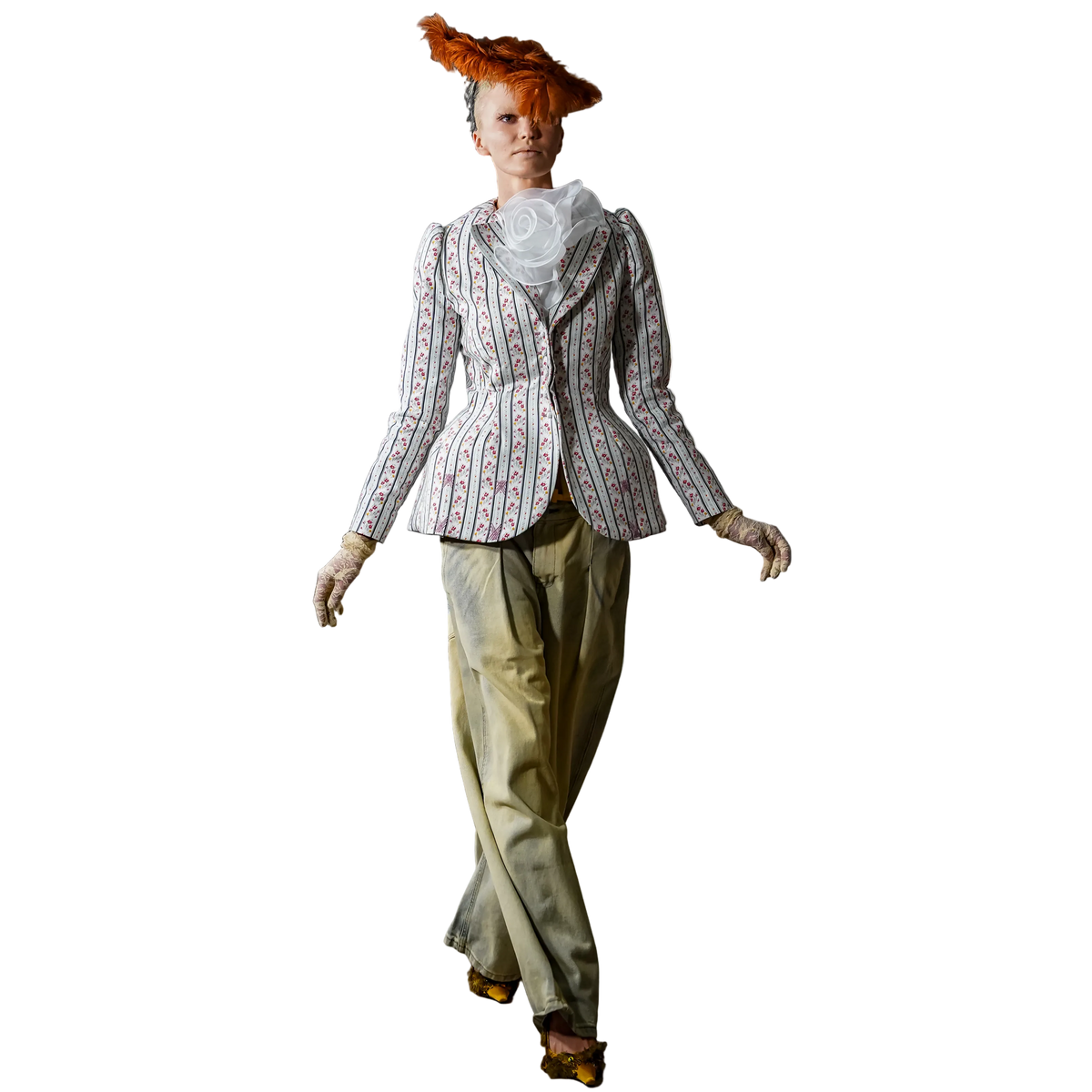 ivory striped rose peplum jacket