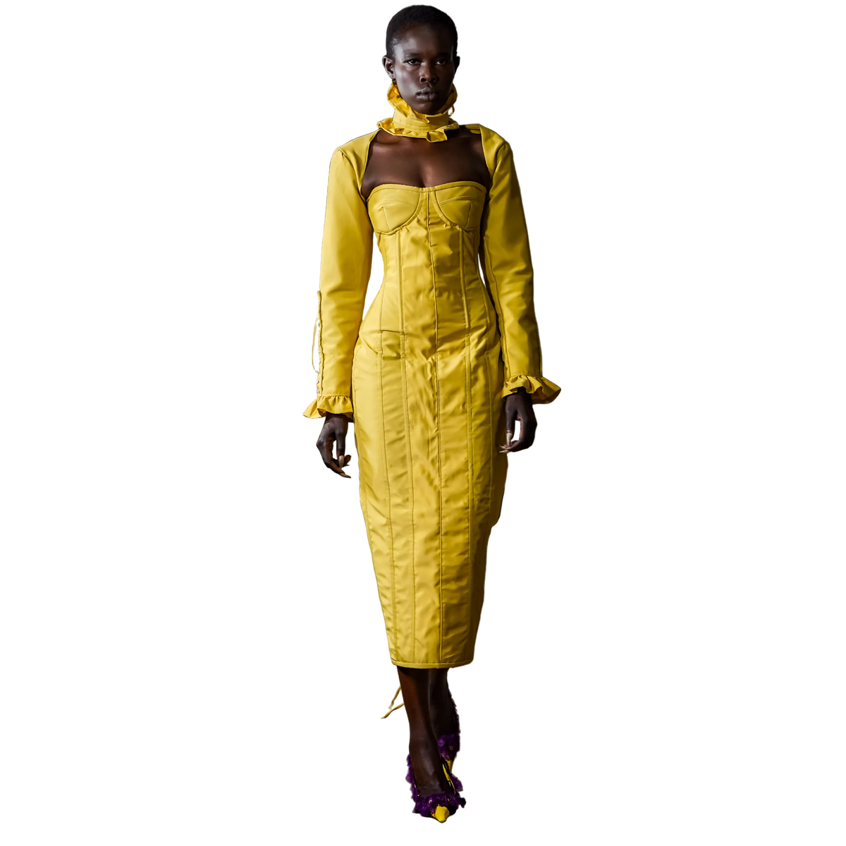 marigold ruffle-collar corset dress