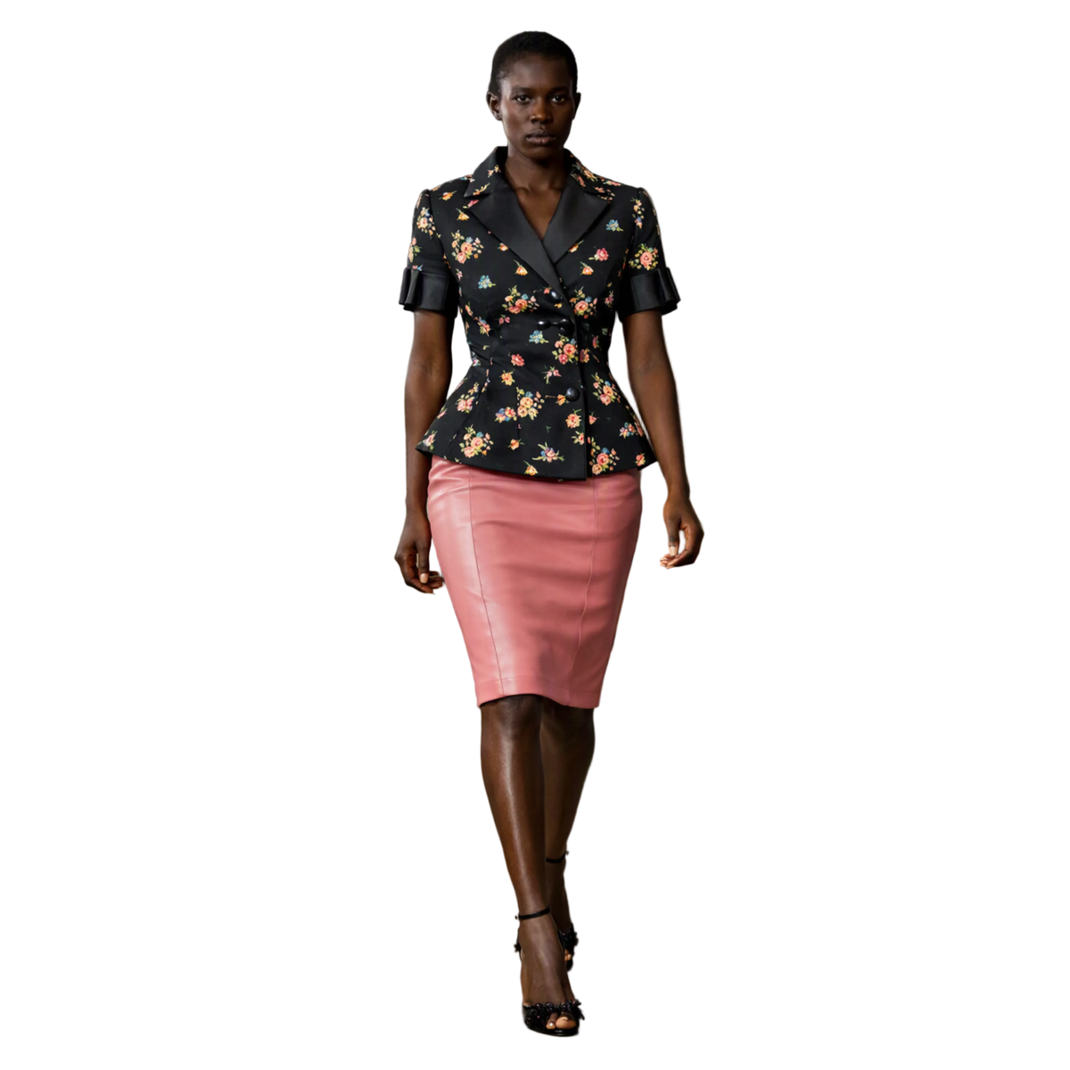 rosette leather pencil skirt