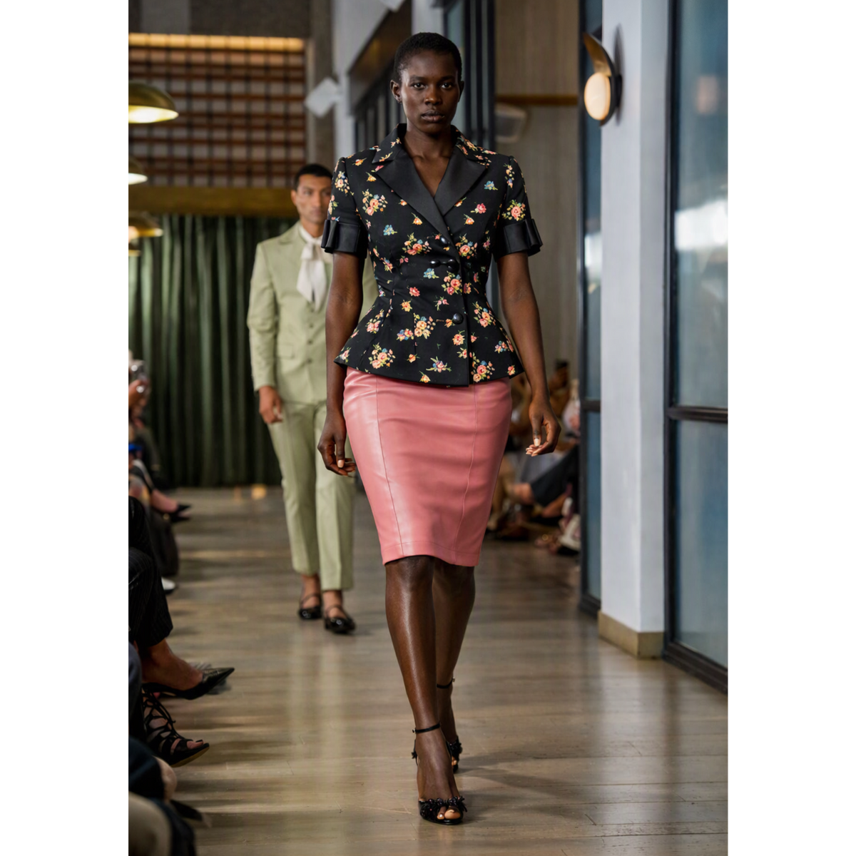 rosette leather pencil skirt