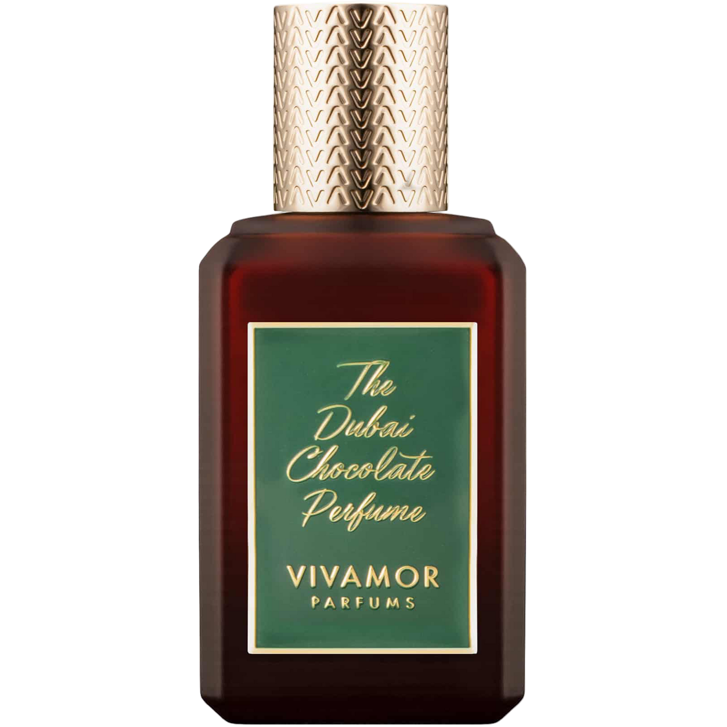 Vivamor Parfums perfume bottle with gold cap on a white background