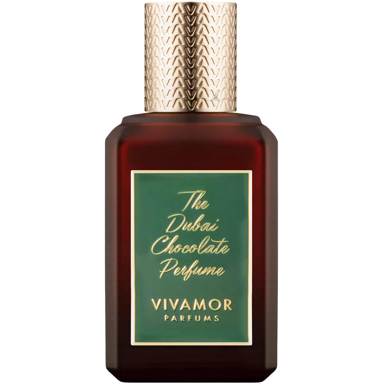 Vivamor Parfums perfume bottle with gold cap on a white background