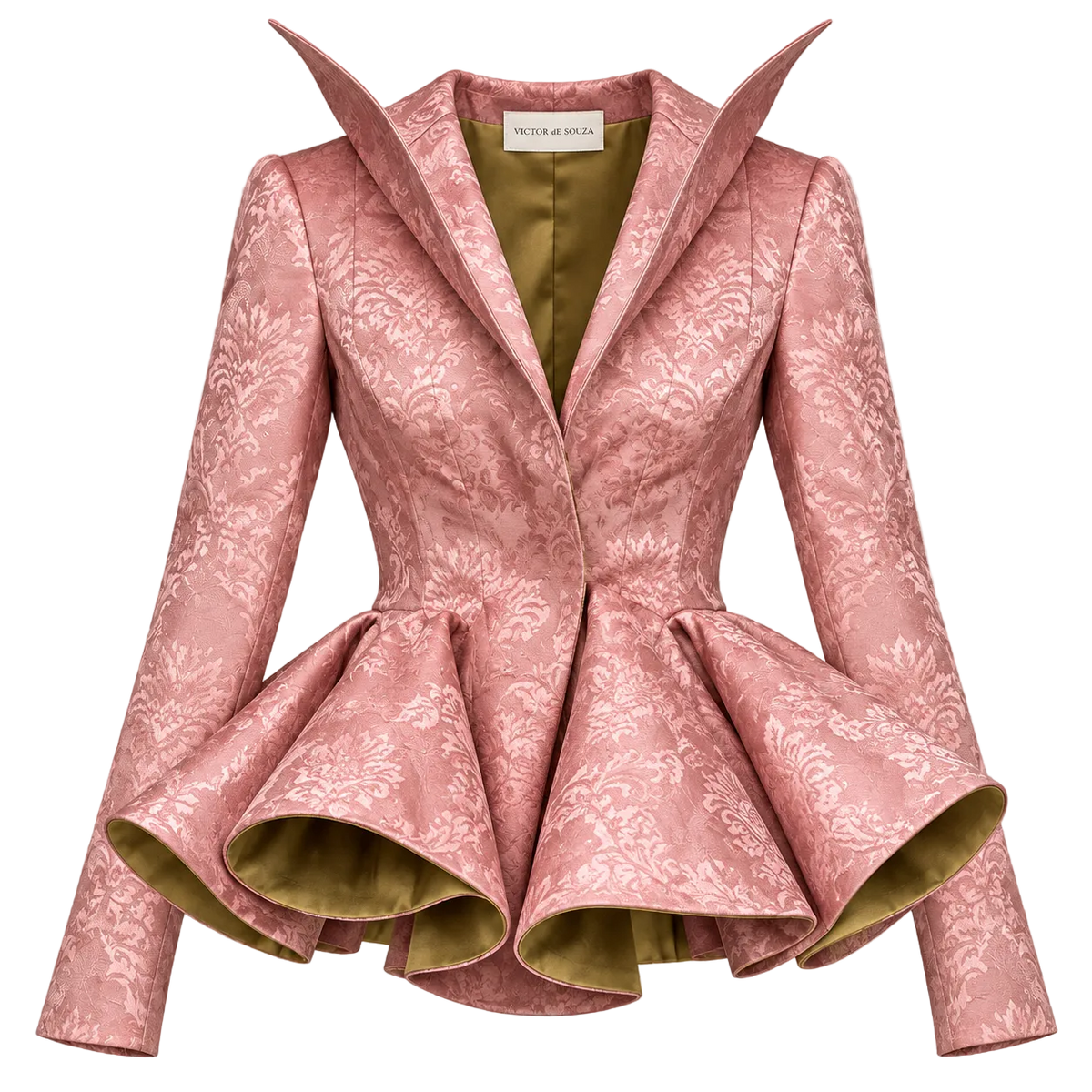 peplum silk brocade jacket with hand embroidery metallic lace